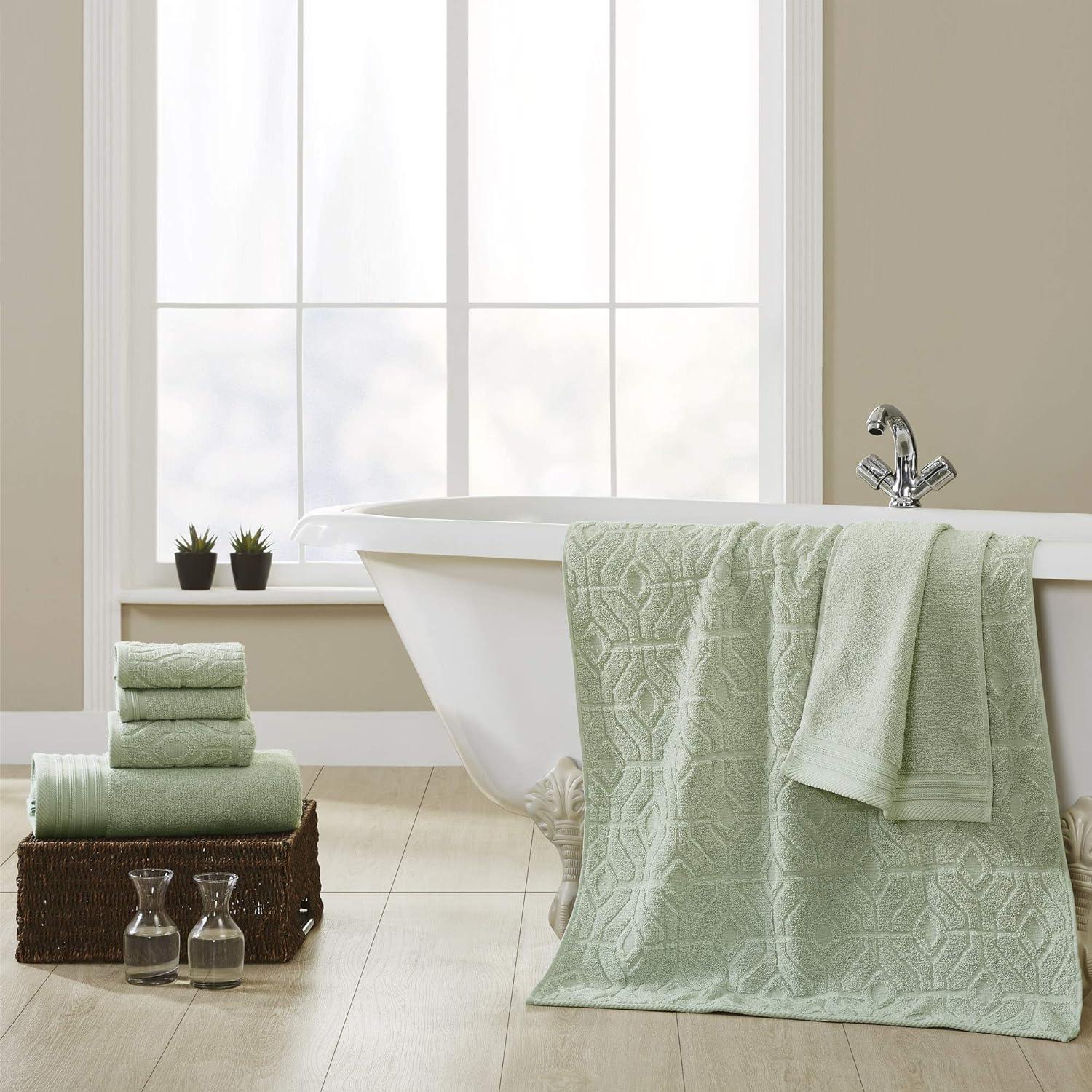 imageModern Threads 6 Piece Set 2 Bath Towels 2 Hand Towels 2 Washcloths Yarn Dyed Diamond Gate Jacquard Towel Set GreenGreen