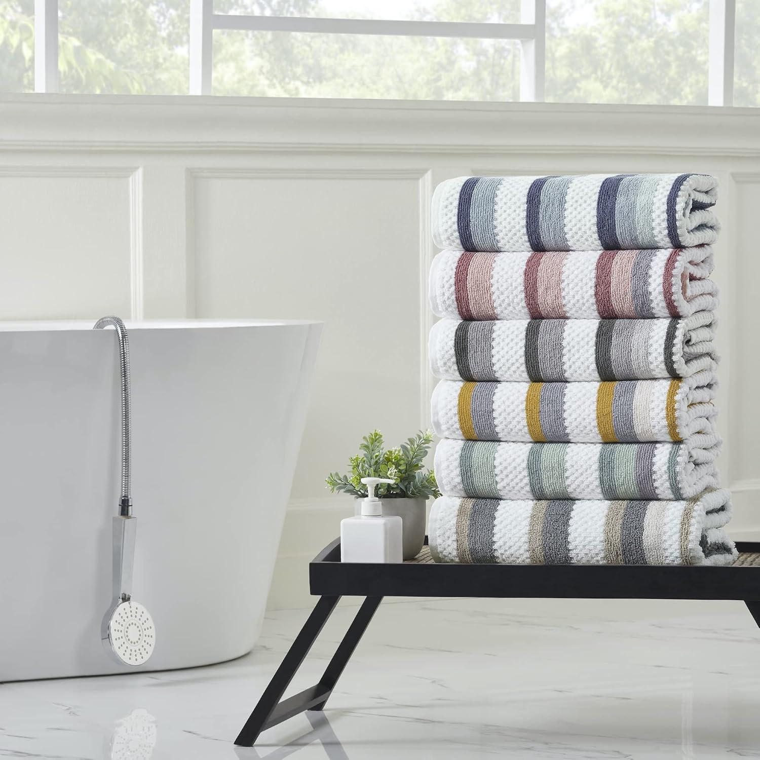 imageModern Threads Pax 6Piece Reversible Yarn Dyed Jacquard Towel Set Bath Towels Hand Towels ampamp Washcloths Super Absorbent ampamp Quick Dry 100 Combed Cotton DenimRosewood
