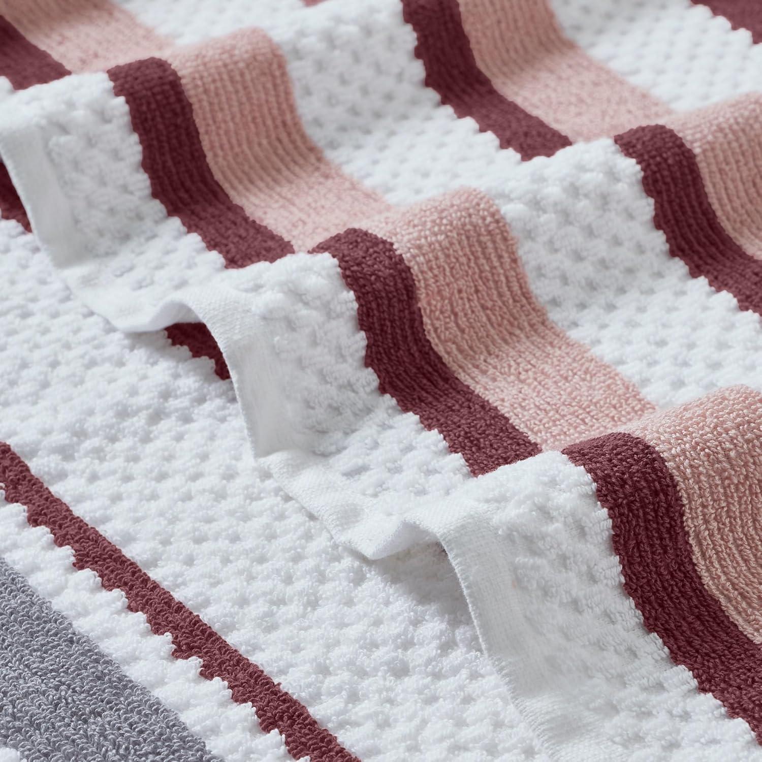 imageModern Threads Pax 6Piece Reversible Yarn Dyed Jacquard Towel Set Bath Towels Hand Towels ampamp Washcloths Super Absorbent ampamp Quick Dry 100 Combed Cotton DenimRosewood